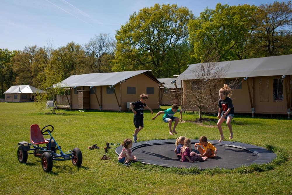 FarmCamps De Bosrand kinderen spelen op trampo
