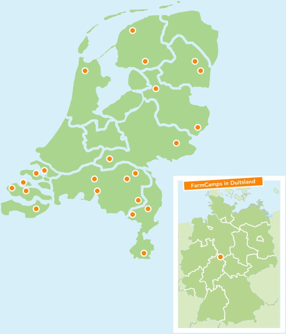 Kamperen bij de boer locaties van FarmCamps in Nederland en Duitsland