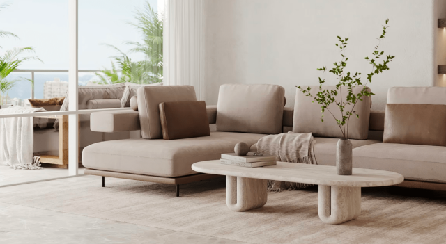 A sleek, thoughtfully designed home in a palette of earthy neutrals